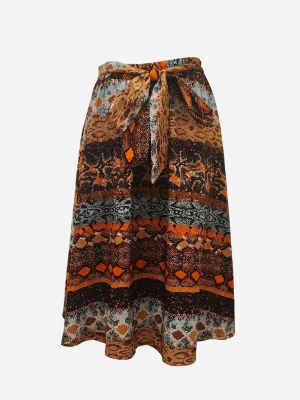 Cupio Orange Multi Tiered A-Line Skirt Snake Print